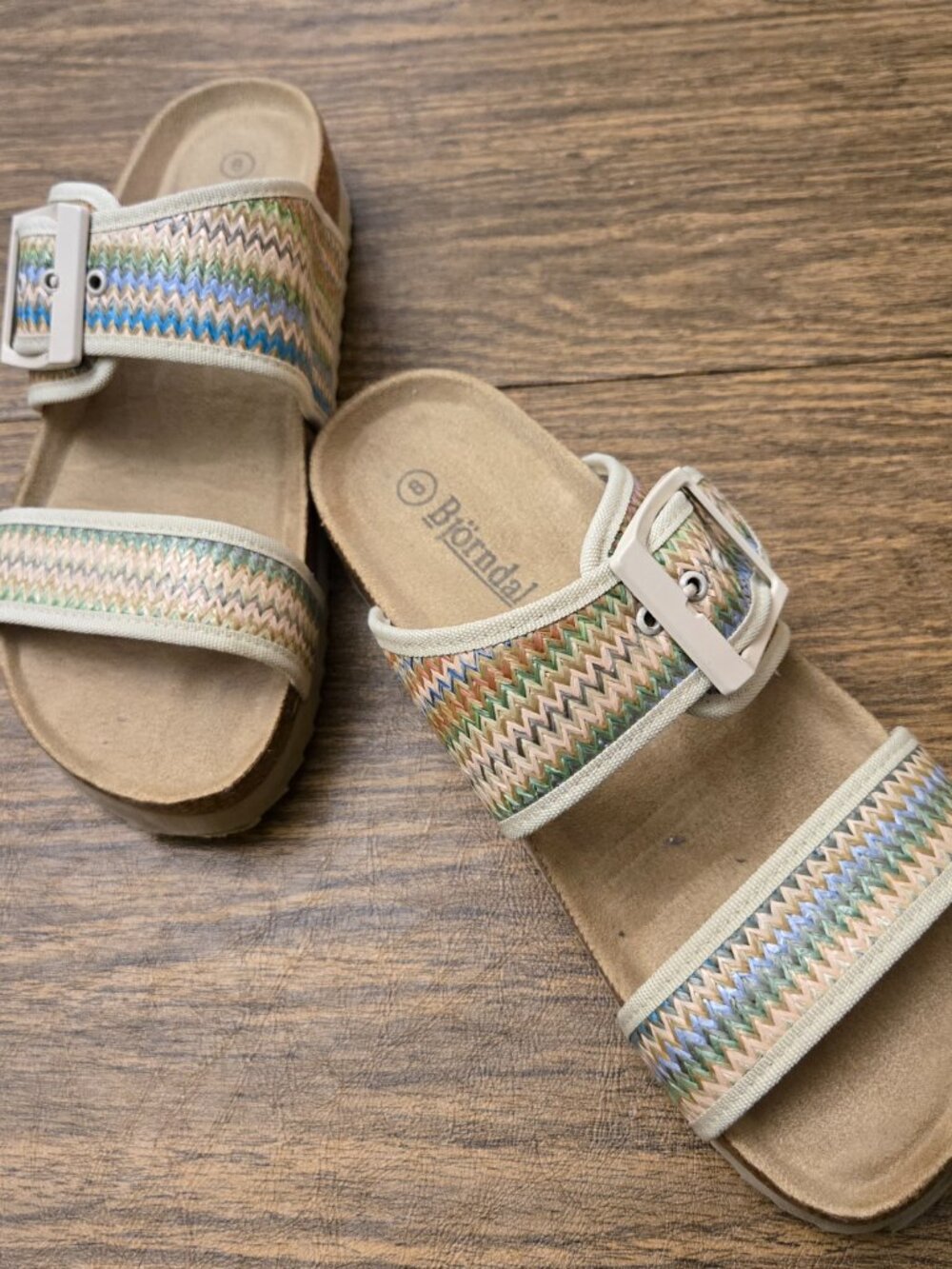 BJORNDAL Anne Marie Women's Raffia Straw Footbed Sandals w/Buckle - Size 8M